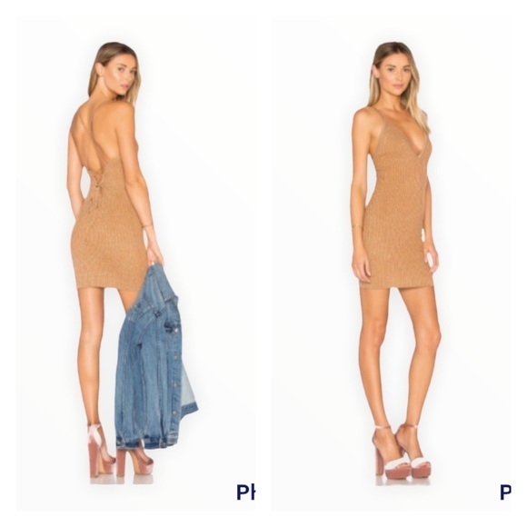 BY THE WAY x REVOLVE Metallic Gold Goldie Ribbed Knit Mini Bodycon Dress XS - Picture 9 of 9